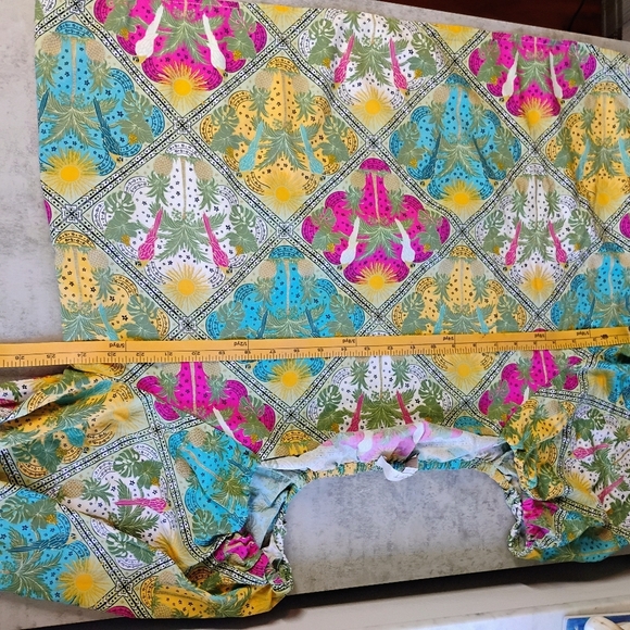 LOFT Palm Bubble Sleeve Square Neck Blouse Womens XL Multicolor Tropical Travel - Picture 9 of 11